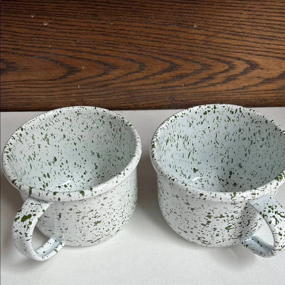 Enamelware Speckled Blue Mugs - Set of 2 New